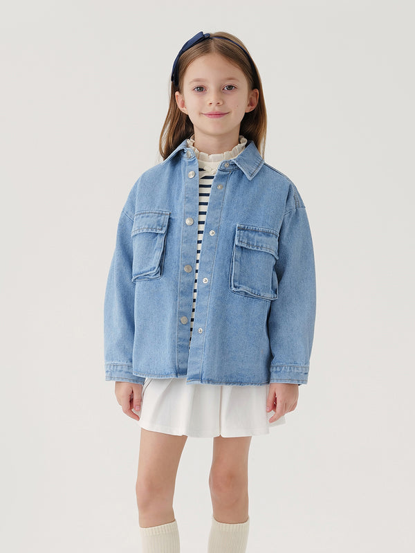 MARC & JANIE Boys Girls Large Pocket Loose Denim Jacket 240038