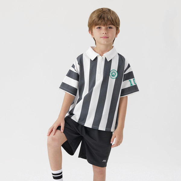 Boys Girls Vertical Striped Sports Short Sleeve Polo Shirt 240623 - MARC&JANIE