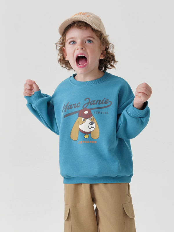 MARC & JANIE Boys Fun Puppy Loose Drop Shoulder Sweatshirt 240986