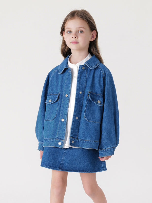 MARC & JANIE Girls Loose Denim Jacket with Big Pockets 240239