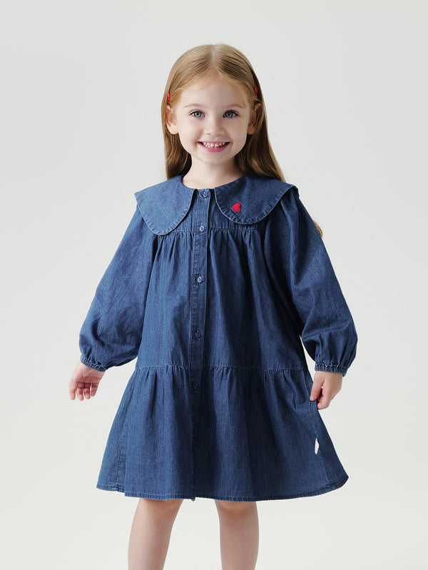 MARC & JANIE Girls Doll Neck Denim Dress 241056