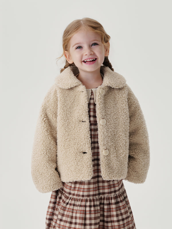 MARC & JANIE Girls Vintage Faux Lamb Wool Loose Coat 241098