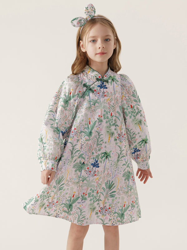 MARC & JANIE Girls Garden Bubble Sleeve Cheongsam Dress 240159