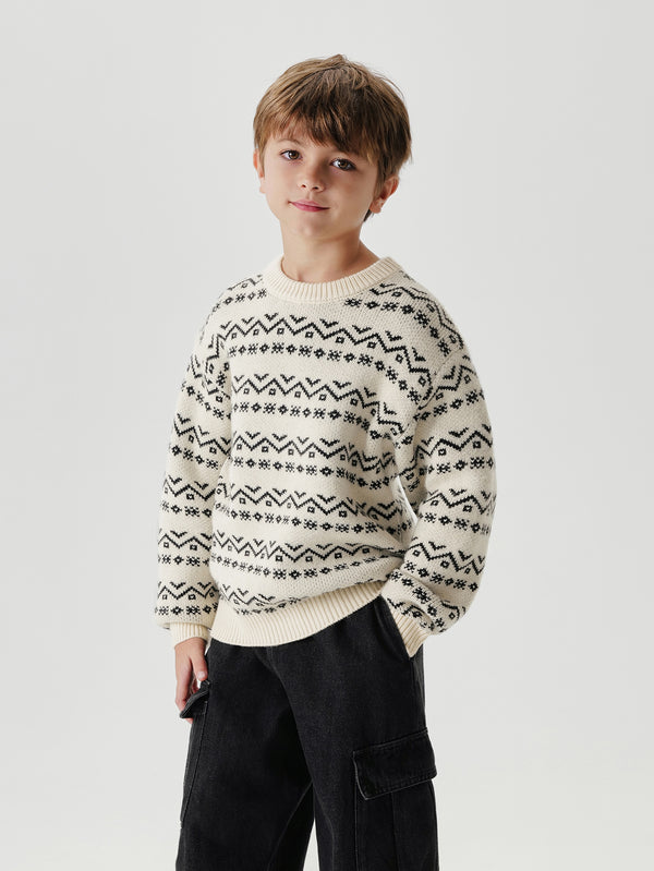 MARC & JANIE Boys Vintage Printed Wool Knit Loose Sweater 241696