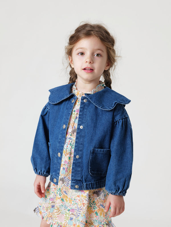 MARC & JANIE Girls Lace Peter Pan Collar Denim Jacket 231651