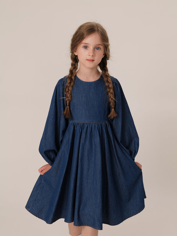 MARC & JANIE Girls Lantern Sleeve Denim Dress 231582