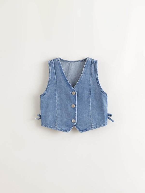 MARC & JANIE Girls Vintage V Neck Cotton Denim Vest 250133