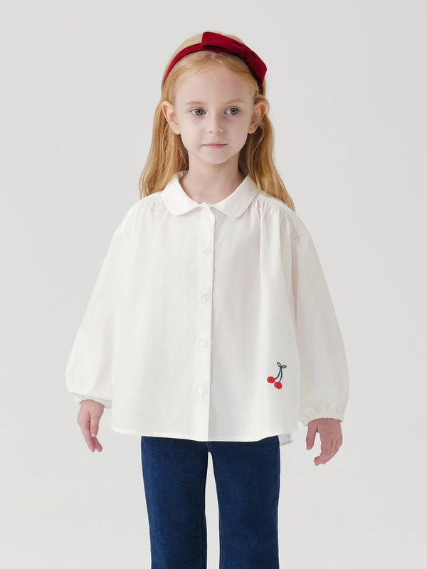 MARC & JANIE Toddler Girls Peter Pan Collar Cherry Embroidered Blouse Shirts 241375