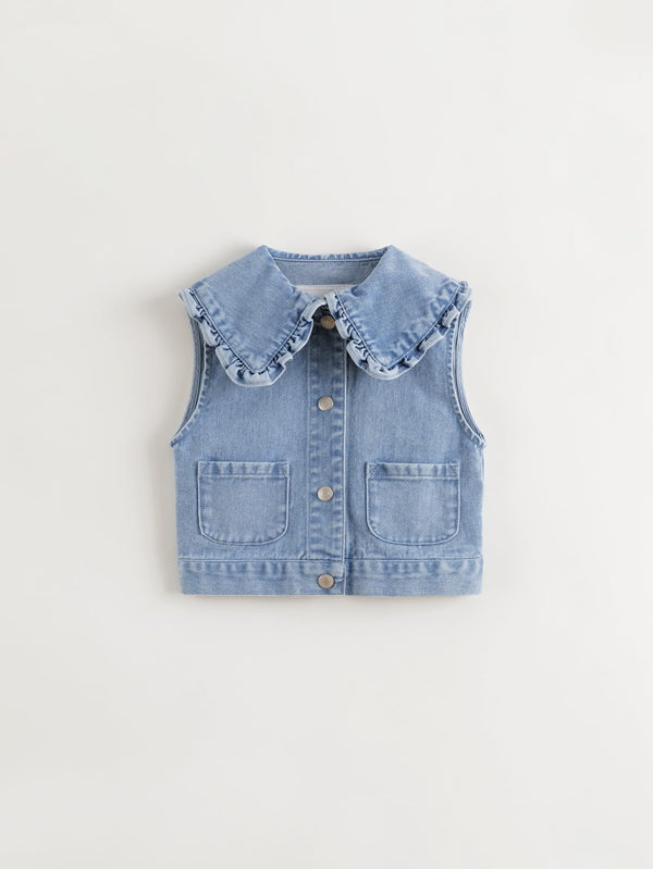 MARC & JANIE Girls Pleated Lapel Snap Button Denim Vest 250199