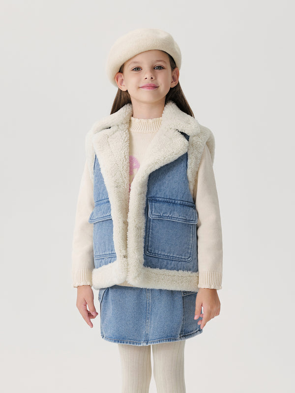 MARC & JANIE Girls Fleece Denim Lapel Vest 241360