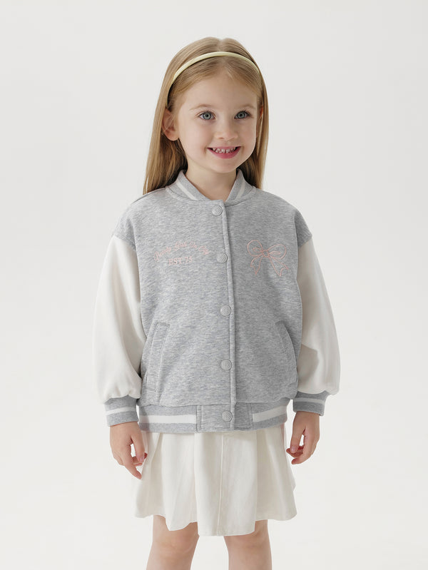 MARC & JANIE Girls Loose Bow Embroidered Baseball Jacket 250209