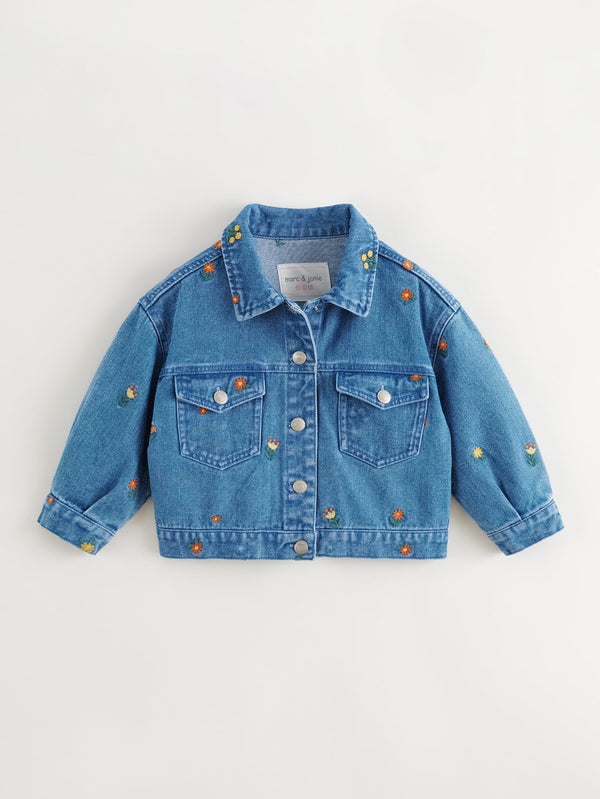 MARC & JANIE Girls Embroidered Lapel Denim Jacket 241635