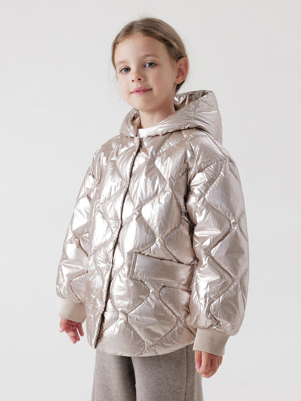 MARC & JANIE Girls Ultralight Metallic Hooded Down Parka 221661