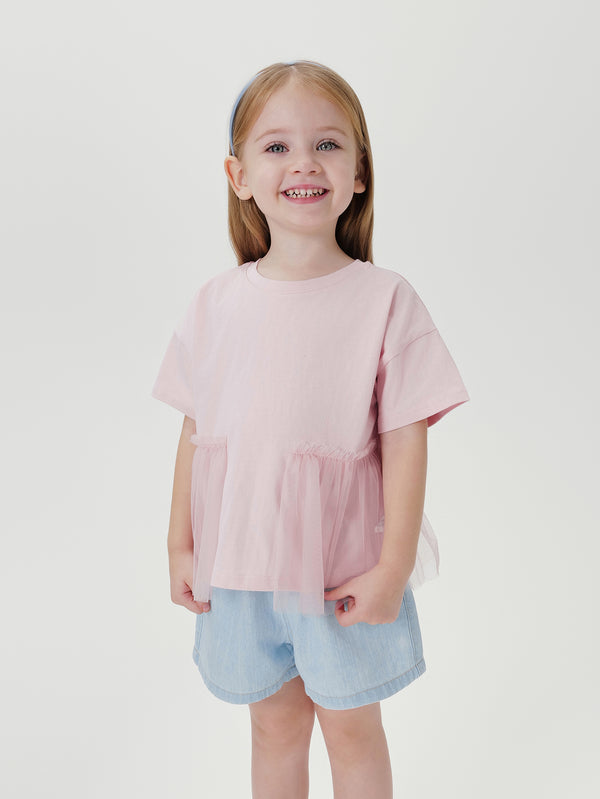 MARC & JANIE Girls Loose Fit Mesh Patchwork T-shirt 240763