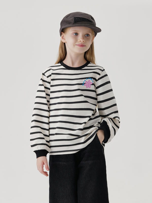 MARC & JANIE Toddler Girls Crew Neck Striped T-Shirts Printed Soft Tops 240969