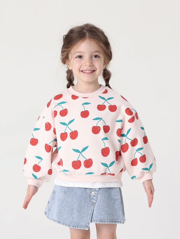 MARC & JANIE Girls Cherry Lantern Sleeve Sweatshirt 231238