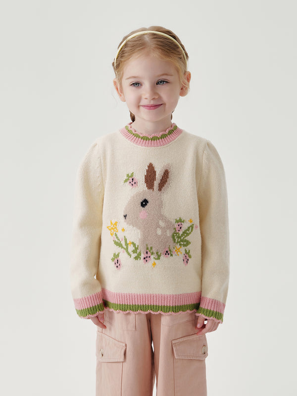 MARC & JANIE Girls Rabbit Jacquard Embroidered Pullover Sweaters 241067