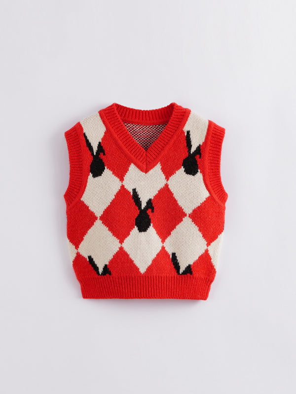 MARC & JANIE Girls Red White Rhombus Knit Vest 221391