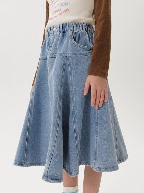 MARC & JANIE Girls Loose Ruffle Long Denim Skirt 250135