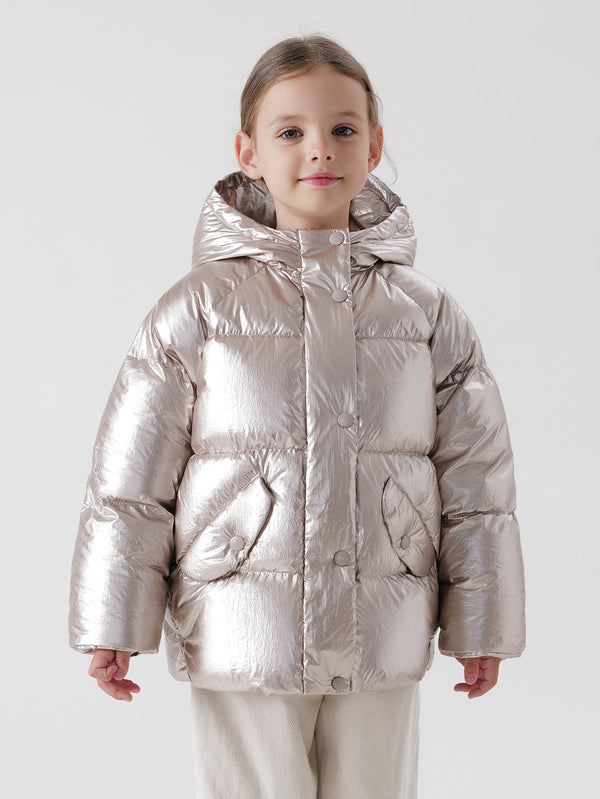 MARC & JANIE Girls Ultralight Metallic Hooded Down Parka 221666