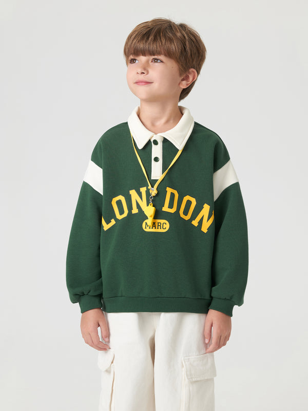 MARC & JANIE Boys Polo Collar Letter Print Sweatshirt 231198