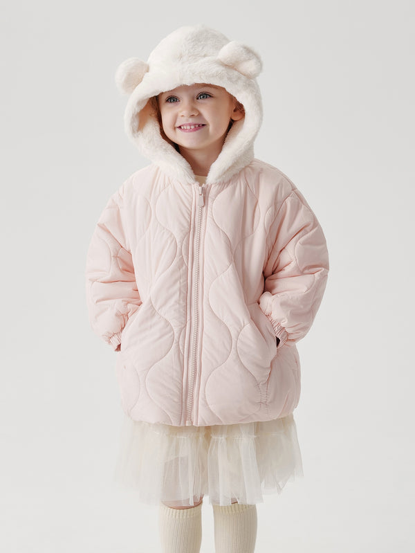 MARC & JANIE Girls Bear Ears Loose Hooded Quilted Jacket 241022