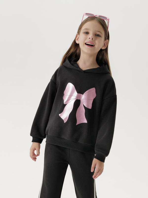 MARC & JANIE Girls Loose Versatile Bow Print Hoodies 250153