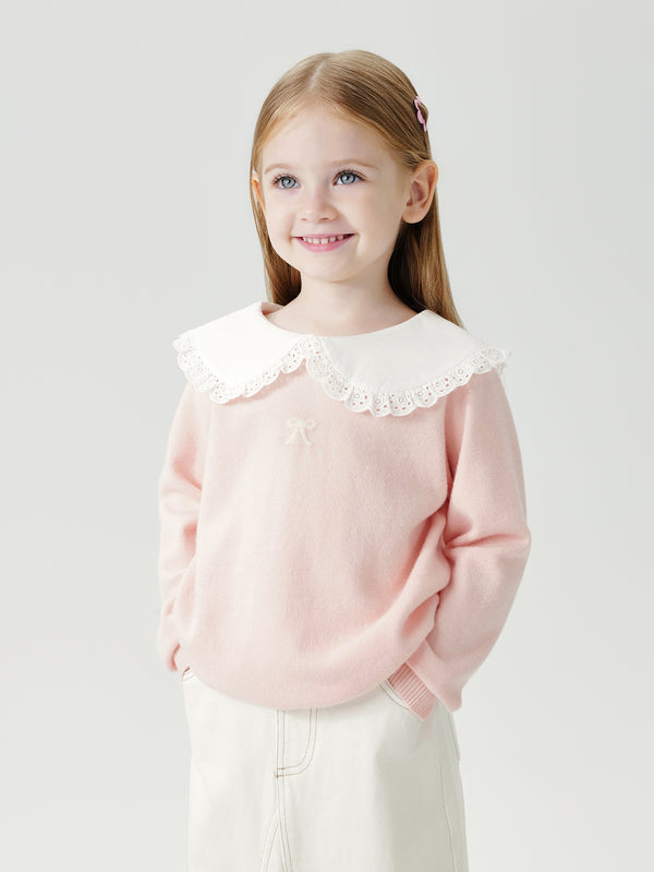 MARC & JANIE Girls Peter Pan Collar Wool Loose Knit Sweater 241506