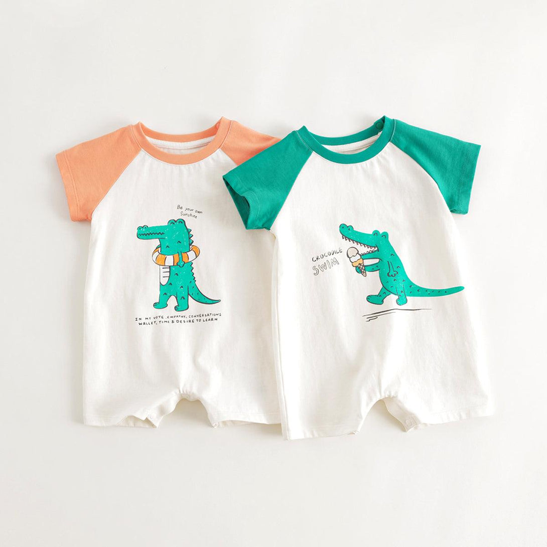 MARC&JANIE Baby Boys Cotton Little Crocodile Short Sleeve Bodysuit Baby Crawling Suit for Summer 240523 - MARC&JANIE