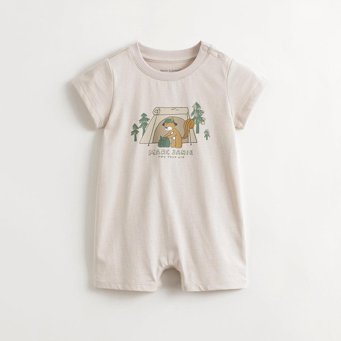 MARC&JANIE Baby Boys Girls Outdoor Squirrel Print Bodysuit Baby Hoodie for Summer 240513 - MARC&JANIE