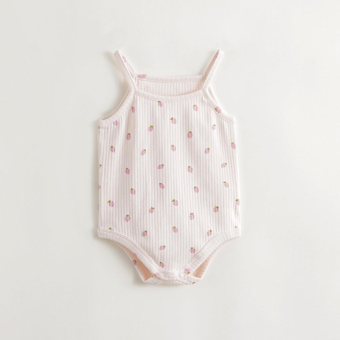 Baby Girls Fun Strawberry Print Spaghetti Strap Bodysuit 240753 - MARC&JANIE