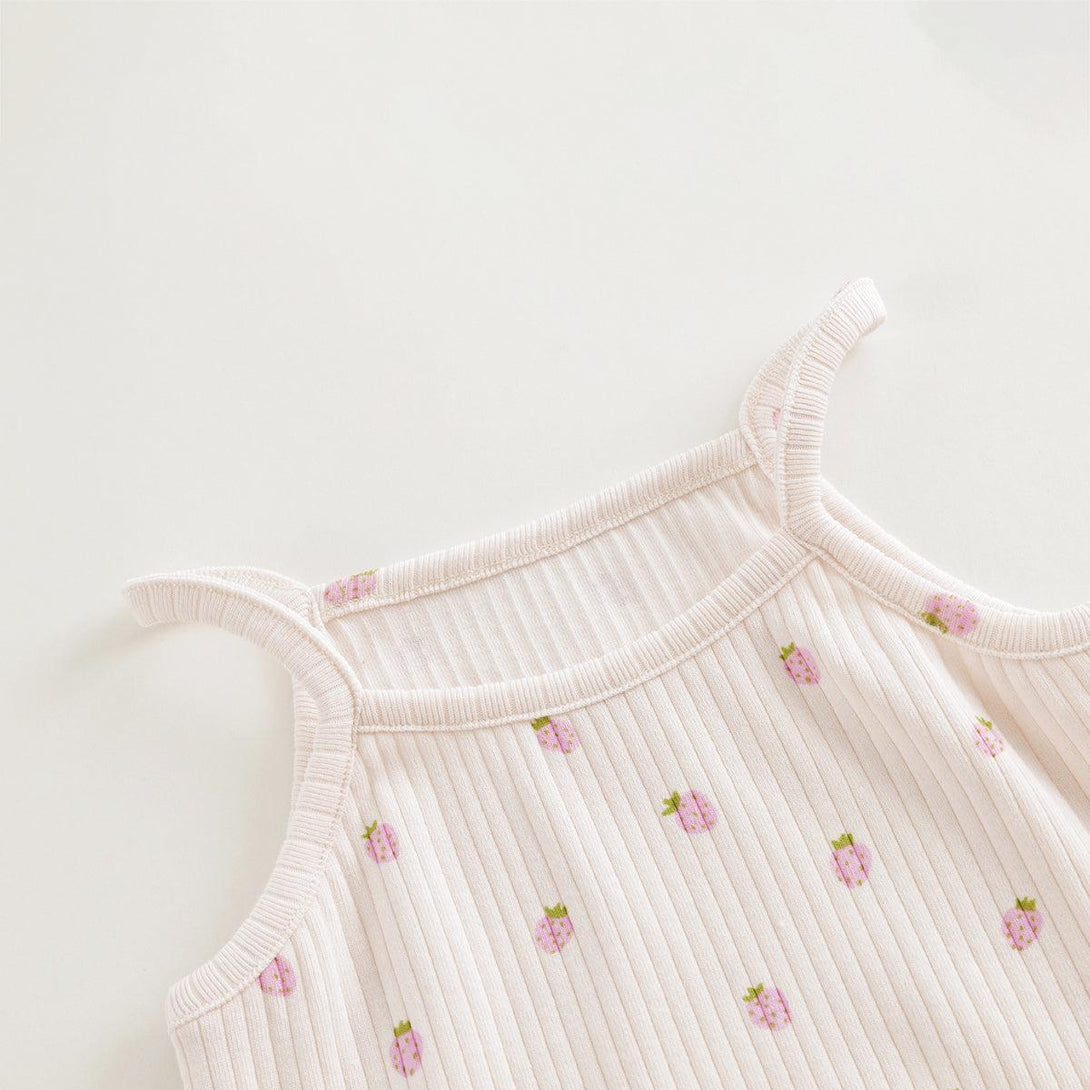 Baby Girls Fun Strawberry Print Spaghetti Strap Bodysuit 240753 - MARC&JANIE