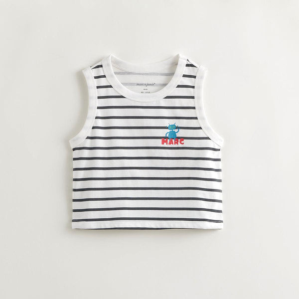 Boys Black and White Striped Robot Tank Top 240532 - MARC&JANIE