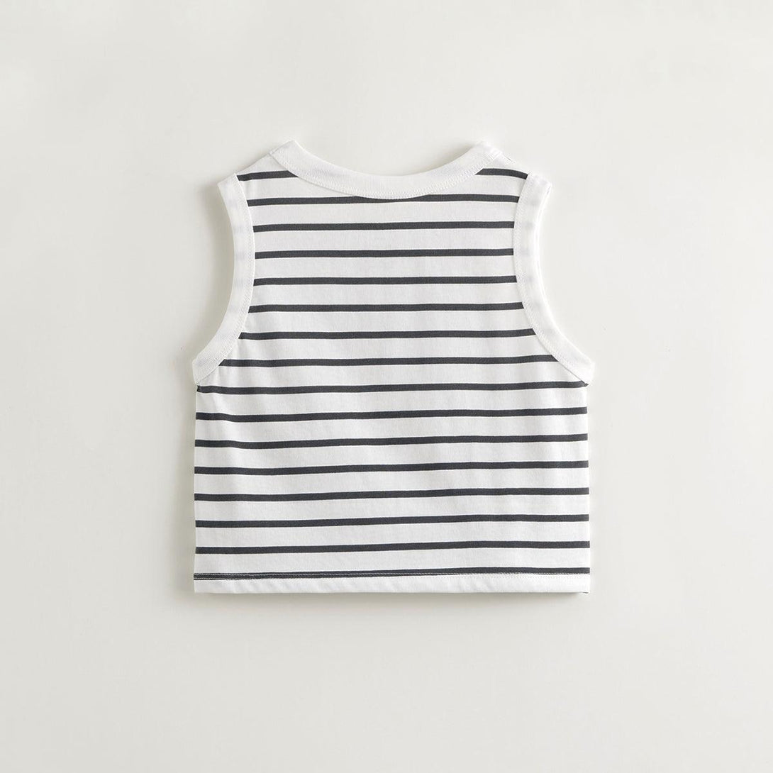 Boys Black and White Striped Robot Tank Top 240532 - MARC&JANIE