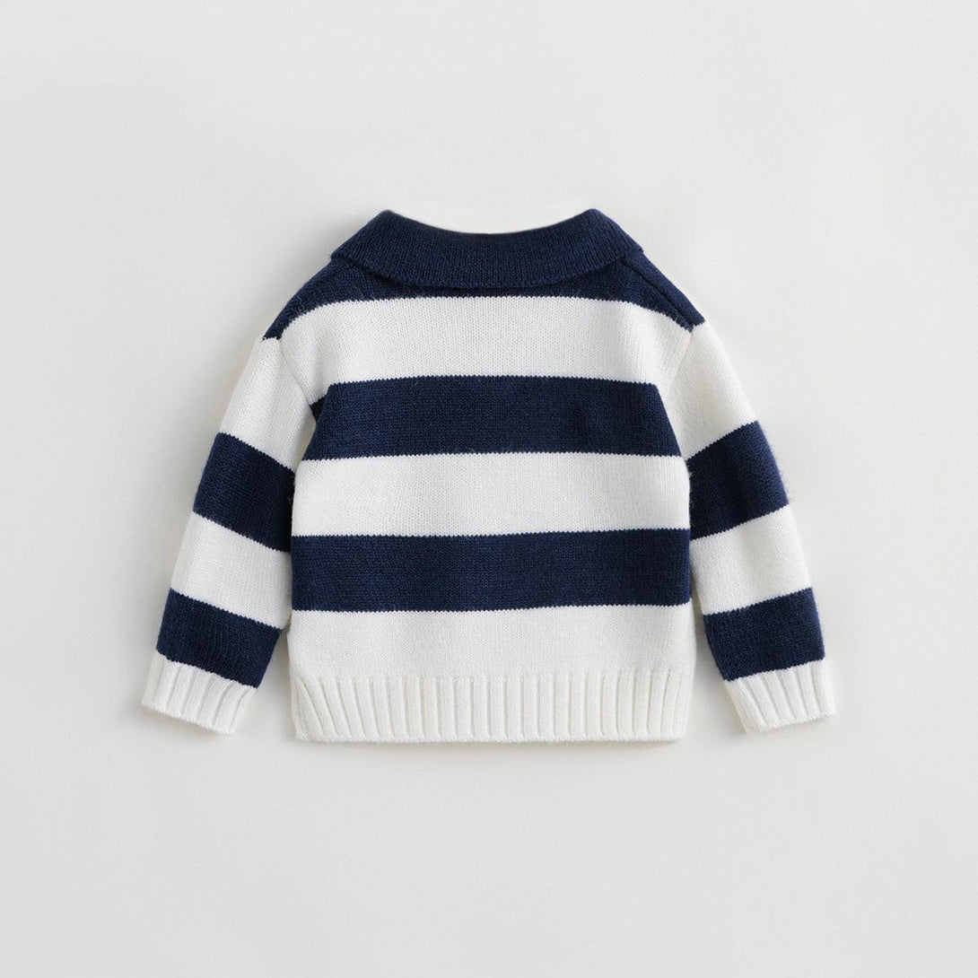 MARC&JANIE Boys Soft Blue Velvet Striped Knit Children's Sweater for Winter 231832 - MARC&JANIE