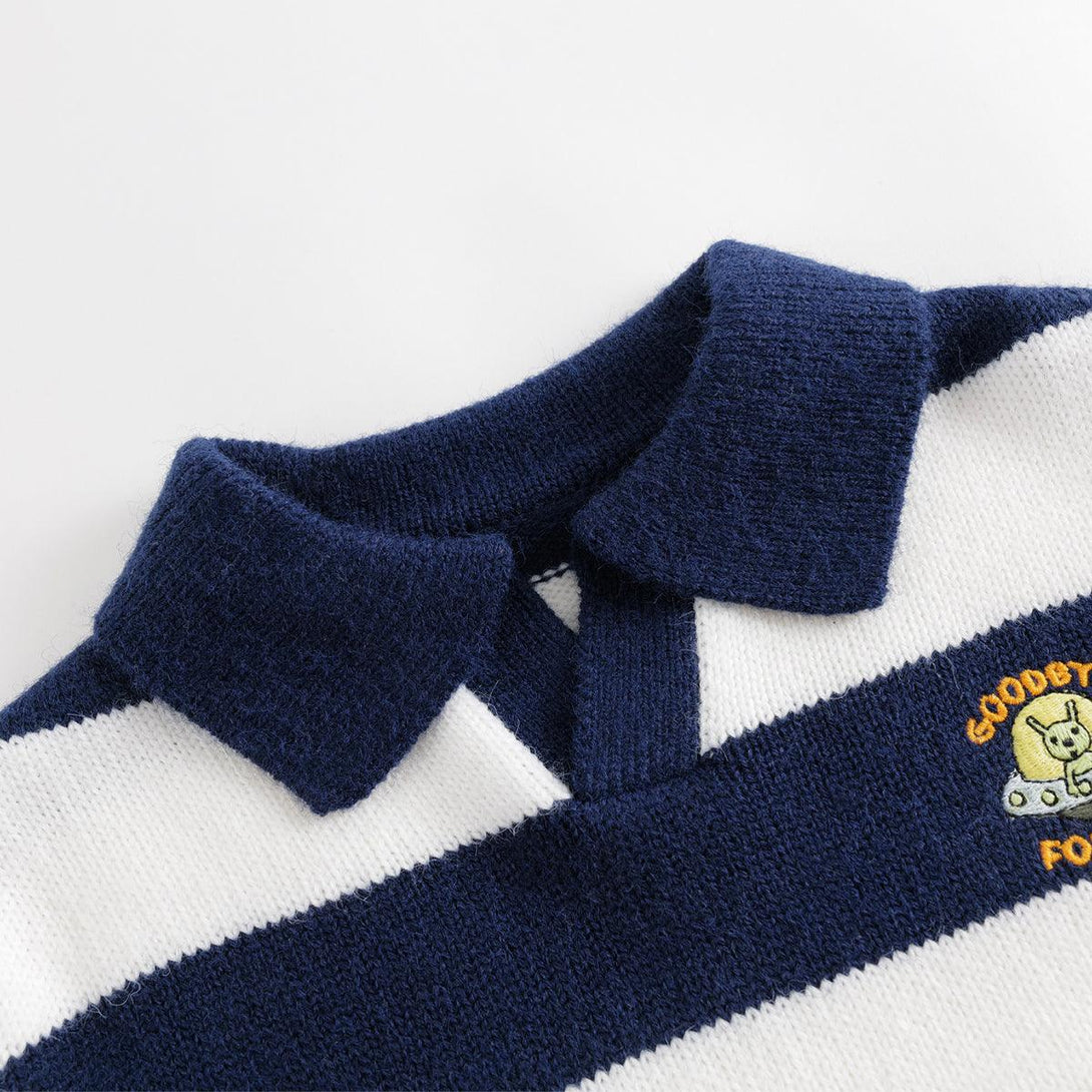 MARC&JANIE Boys Soft Blue Velvet Striped Knit Children's Sweater for Winter 231832 - MARC&JANIE