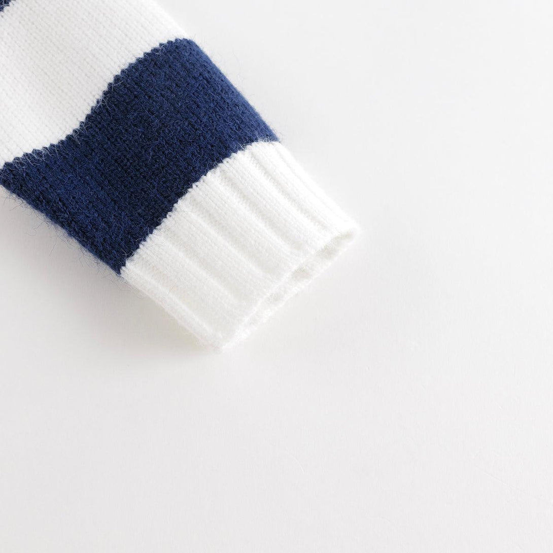 MARC&JANIE Boys Soft Blue Velvet Striped Knit Children's Sweater for Winter 231832 - MARC&JANIE