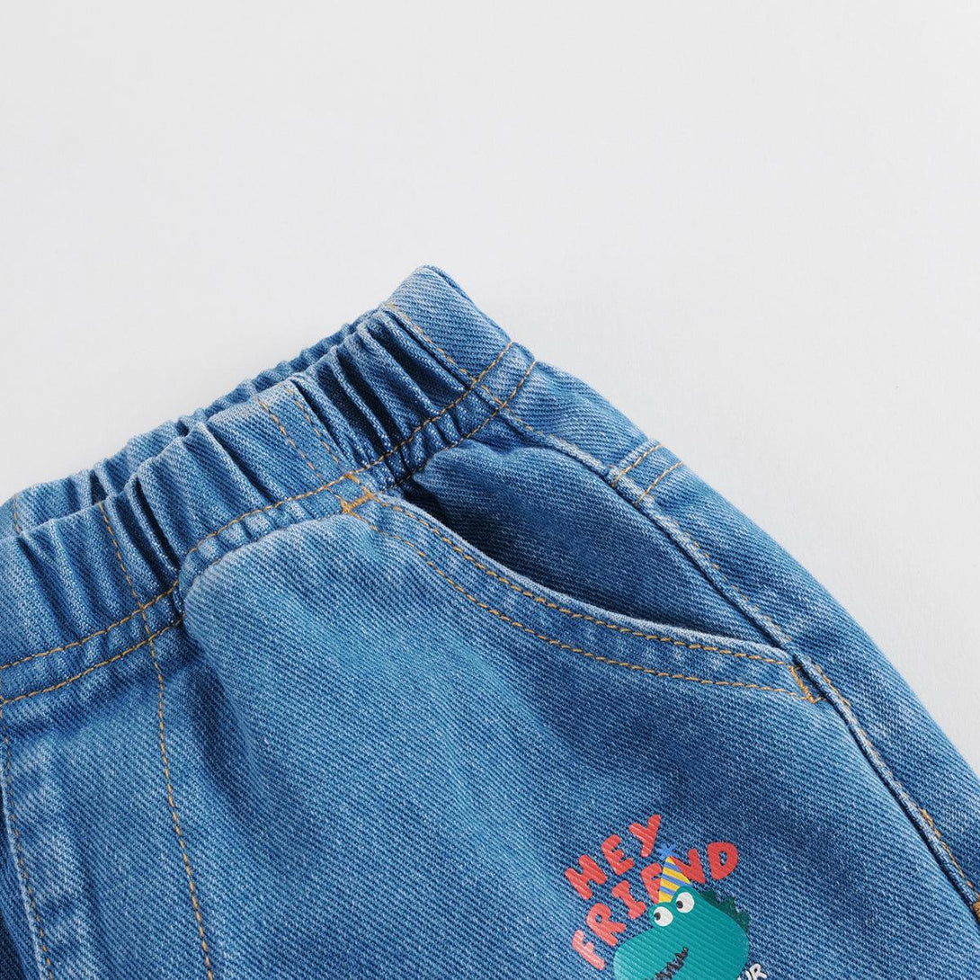 MARC&JANIE Boys Cotton Dinosaur Denim Turnip Pants Kids Pants for Autumn 231676 - MARC&JANIE