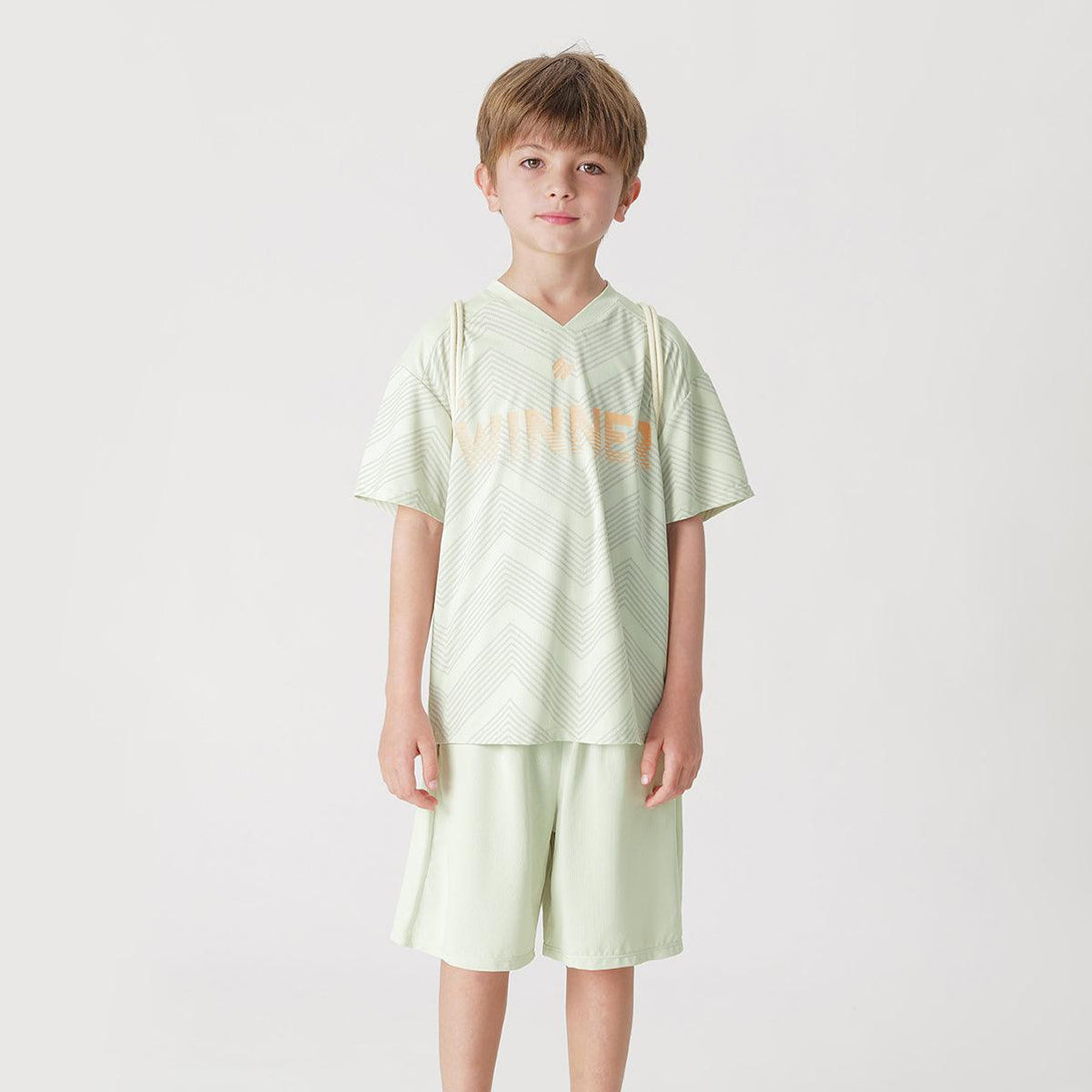 Boys Elastic Letter Striped Functional Sport Short Sleeve Two-Piece Set 240792 - MARC&JANIE