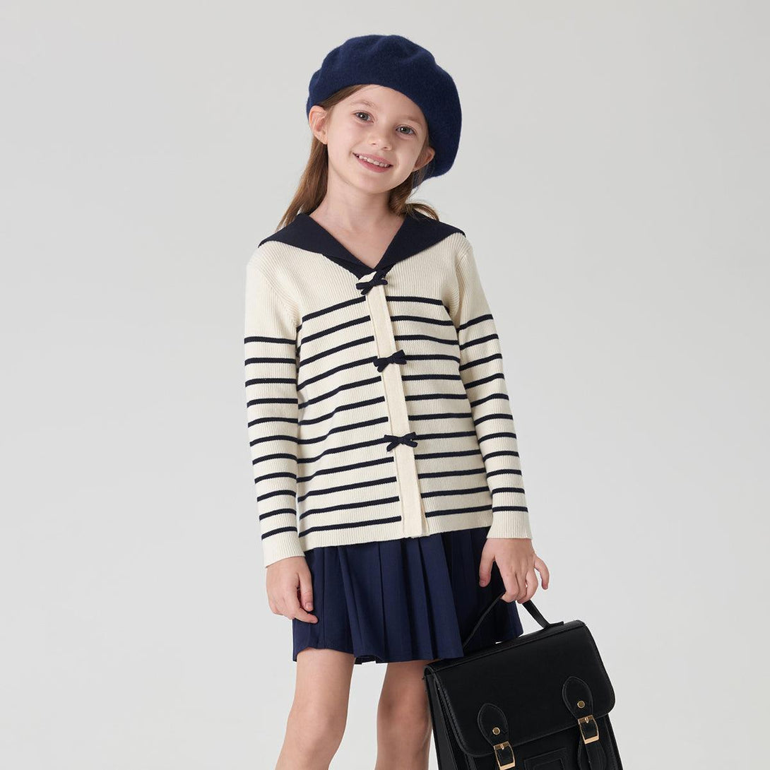 Boys Girls Preppy Style Large Lapel Striped Sweater 231938 - MARC&JANIE