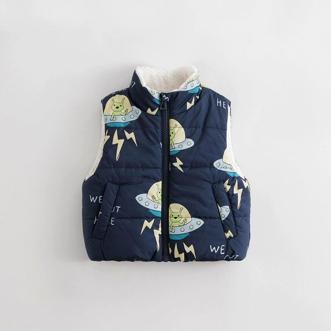 MARC&JANIE Boys Girls Printed Standing Collar Padded Cotton Vest for Winter 231185 - MARC&JANIE