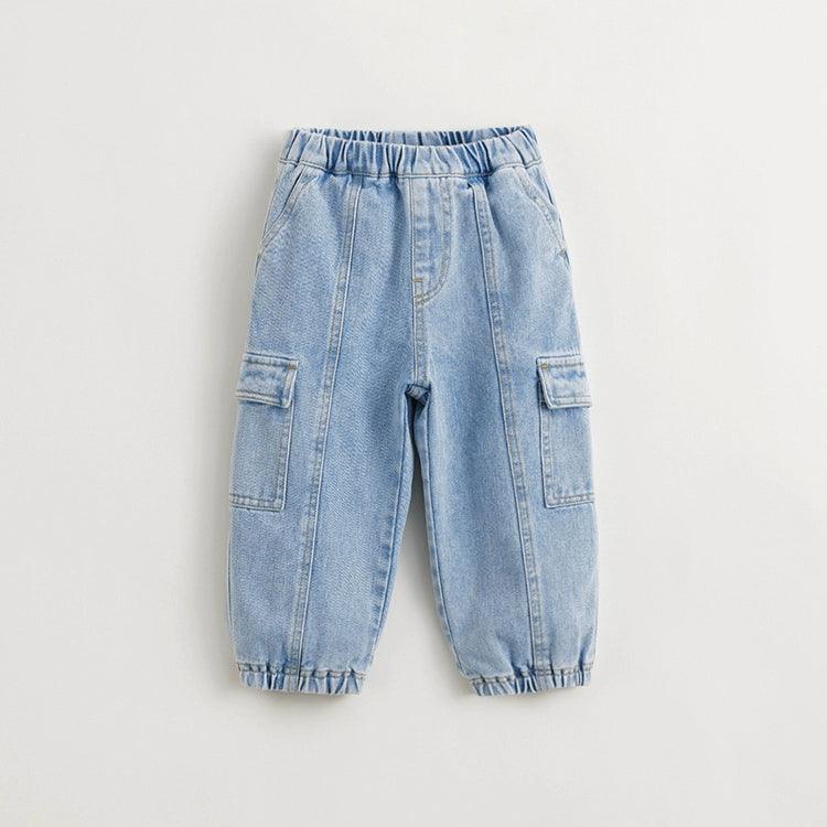 MARC&JANIE Boys Fashion Patchwork Pocket Jeans Kids Work Pants Drawstring Pants for Spring 240192 - MARC&JANIE