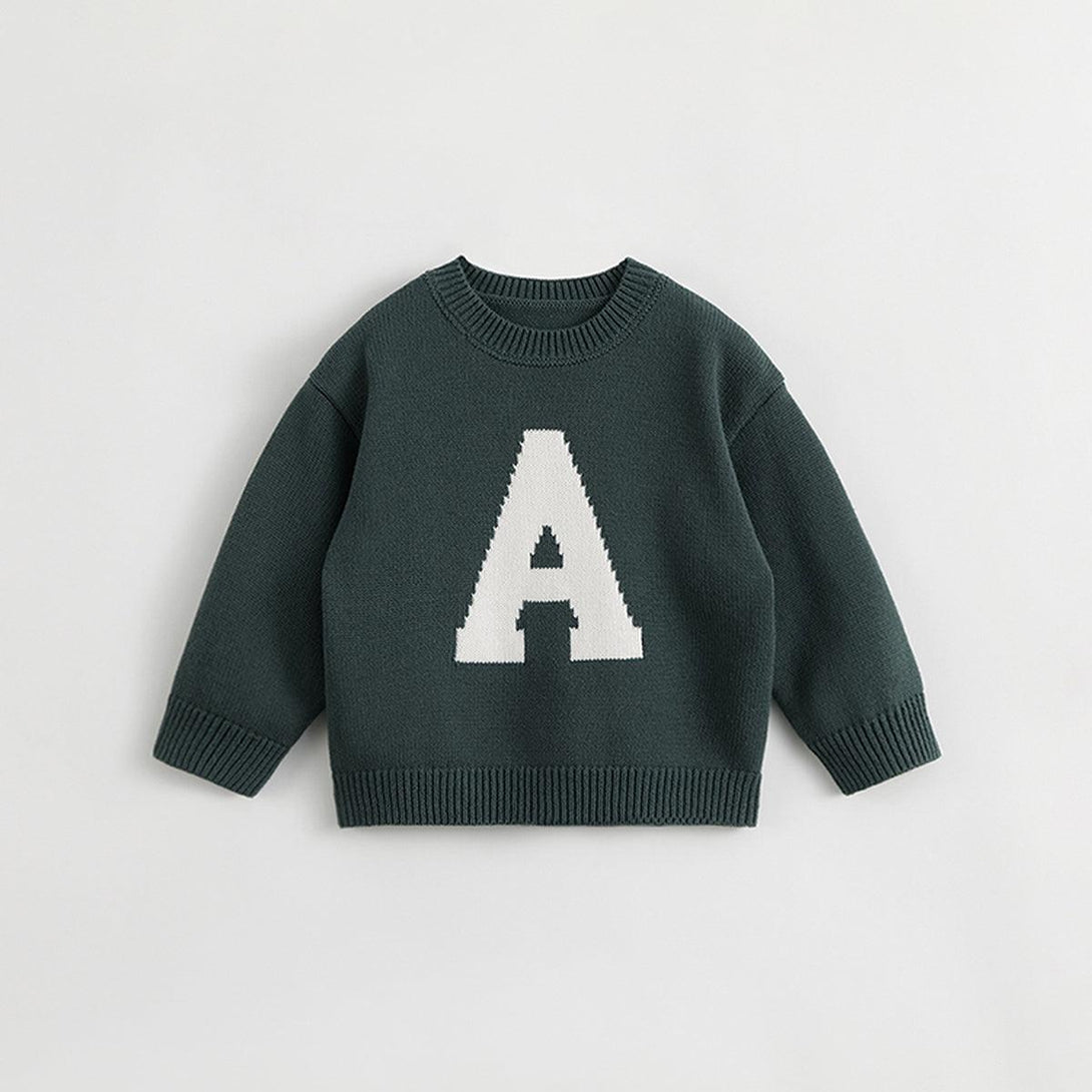 MARC&JANIE College Style Boys Monogrammed Jacquard Crew Neck Knit Sweater for Autumn 231825 - MARC&JANIE