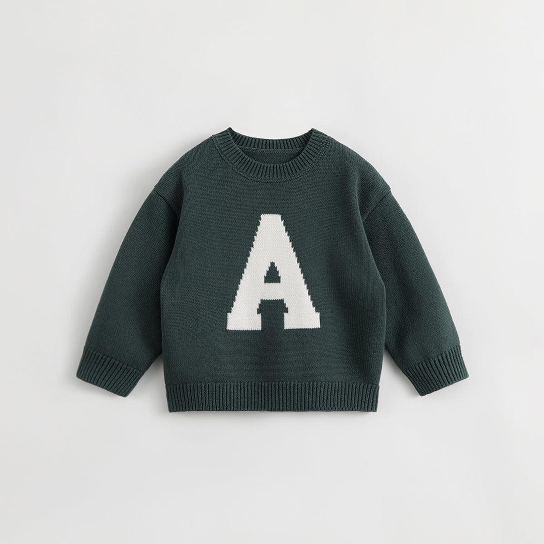 MARC&JANIE College Style Boys Monogrammed Jacquard Crew Neck Knit Sweater for Autumn 231825 - MARC&JANIE