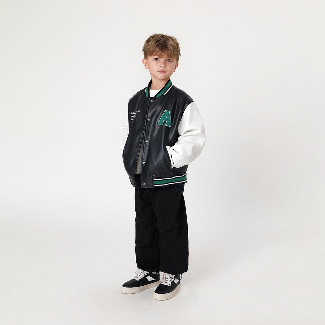 Boys Preppy Style Letter Leather Baseball Jacket 231155 - MARC&JANIE