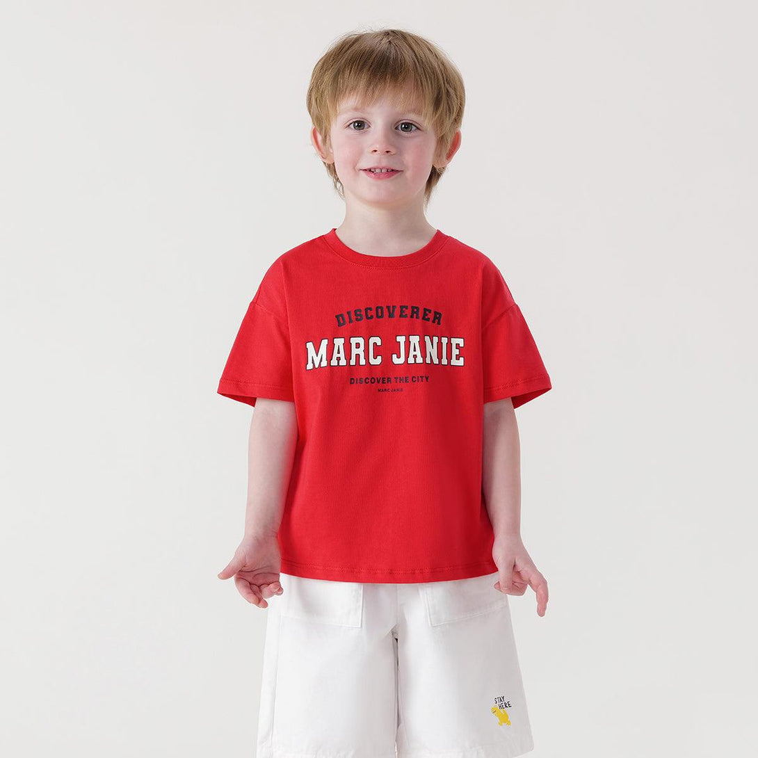 MARC&JANIE Collegiate Style Boys Letter Short Sleeve T-Shirt Kids' Tops for Summer 240382 - MARC&JANIE