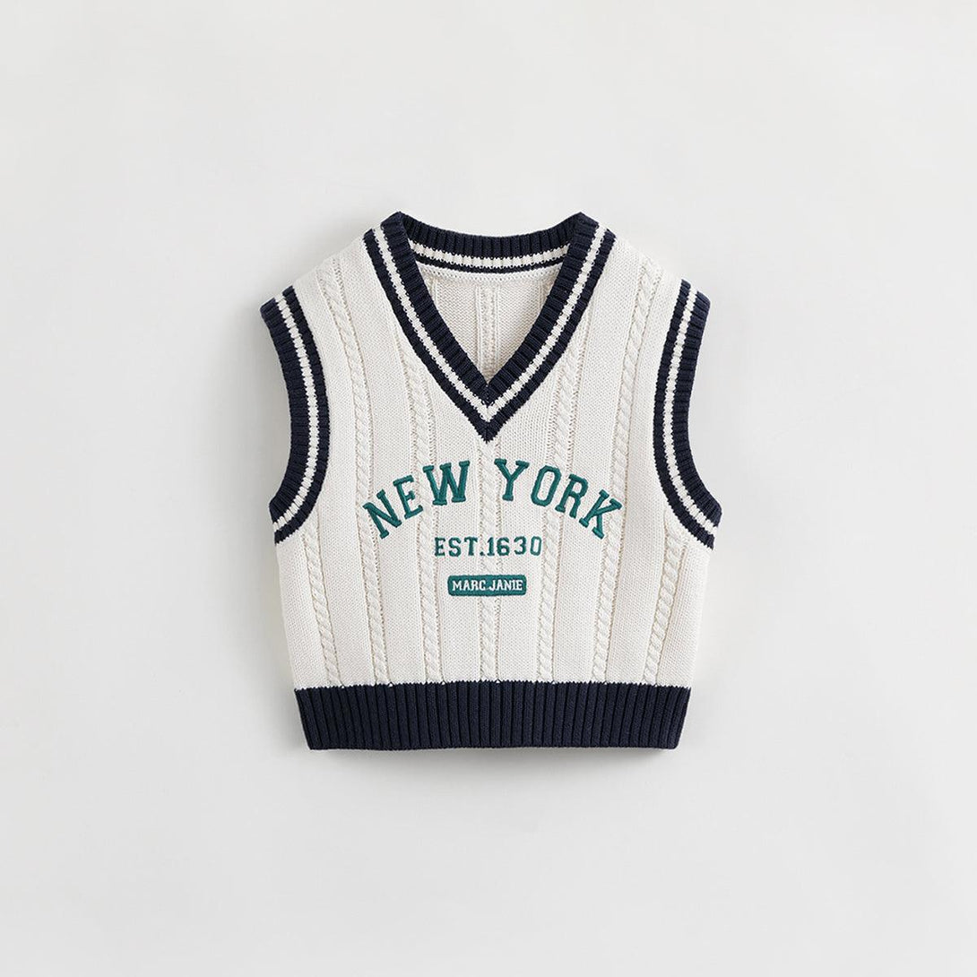 MARC&JANIE College Style Boys Monogrammed V-neck Knit Vest for Autumn 231836 - MARC&JANIE