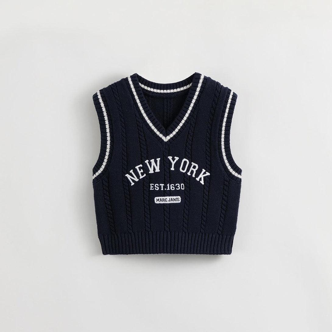 MARC&JANIE College Style Boys Monogrammed V-neck Knit Vest for Autumn 231836 - MARC&JANIE