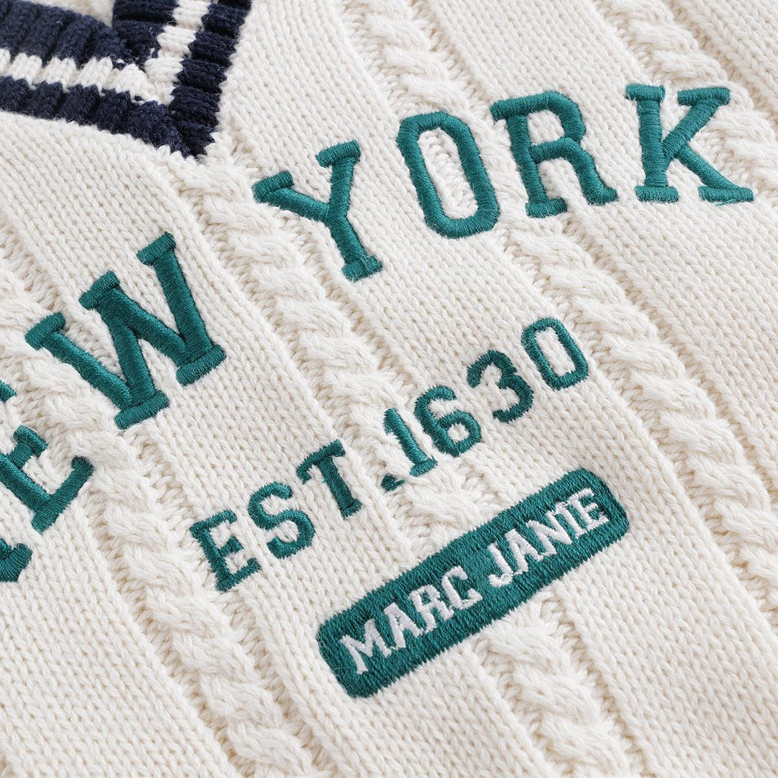 MARC&JANIE College Style Boys Monogrammed V-neck Knit Vest for Autumn 231836 - MARC&JANIE