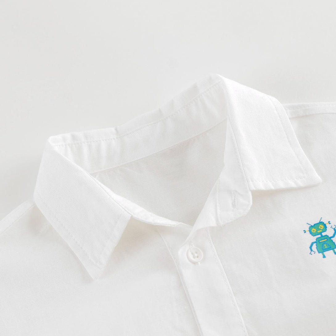 Boys Robot Cotton Linen Short Sleeve Shirt 240528 - MARC&JANIE